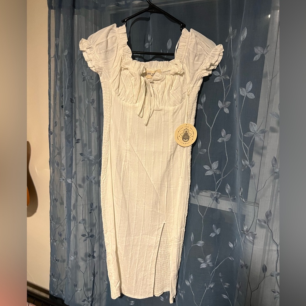 Urban Outfitters Cream Ruched Puff Sleeve Mini Dress